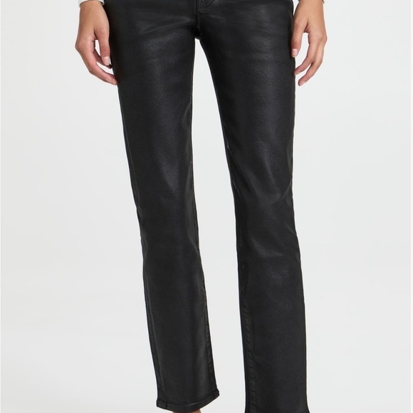 Good American- Black Coated Denim Classic Straight Leg Jeans - Picture 4 of 10